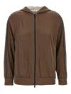 Brunello Cucinelli Brown Sweatshirt With Fixed Hood And Monil Detail On The Sleeve