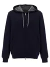 Brunello Cucinelli Techno Cotton Interlock Zip-front Hooded Sweatshirt In Blue