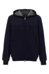 Brunello Cucinelli Zip-up Hoodie With Contrasting Lining And Ribbed Cuffs In Blue