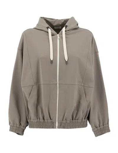 Brunello Cucinelli Jersey-knit Drawstring Zipped Hoodie In Bocage
