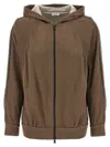 Brunello Cucinelli Brown Sweatshirt With Fixed Hood And Monil Detail On The Sleeve In Cotton Blend W In Brown