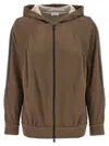 Brunello Cucinelli Brown Sweatshirt With Fixed Hood And Monil Detail On The Sleeve In Cotton Blend W In Brown