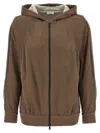 Brunello Cucinelli Brown Sweatshirt With Fixed Hood And Monil Detail On The Sleeve In Cotton Blend W In Brown