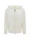 Brunello Cucinelli White Hoodie With Zip Closure In Naturale/naturale