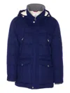 Brunello Cucinelli Wool Down Jacket With Detachable Hood In Blue