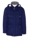 Brunello Cucinelli Wool Down Jacket With Detachable Hood In Blue