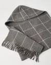 Brunello Cucinelli Checked Pattern Hooded Scarf With Fringed Edges In Gray