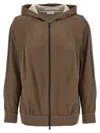 Brunello Cucinelli Brown Sweatshirt With Fixed Hood And Monil Detail On The Sleeve In Cotton Blend W