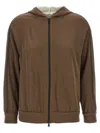 Brunello Cucinelli Brown Sweatshirt With Fixed Hood And Monil Detail On The Sleeve In Cotton Blend W