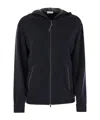 Brunello Cucinelli Women Cotton And Silk Interlock Hooded Topwear With Precious Stripe In Blue