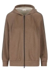 Brunello Cucinelli Hooded Monili Trim Spa Cotton Jacket In Brown
