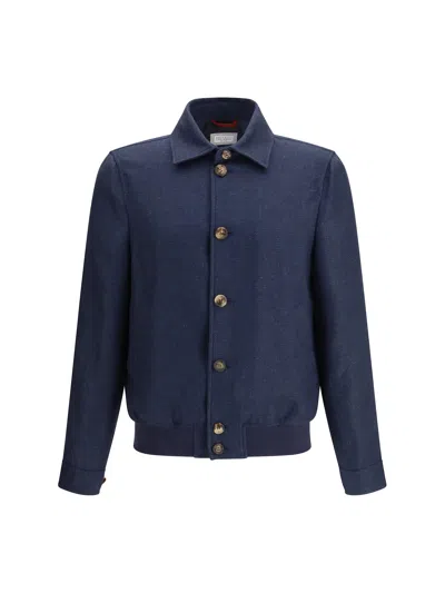 Brunello Cucinelli Hopsack Jacket In Blue
