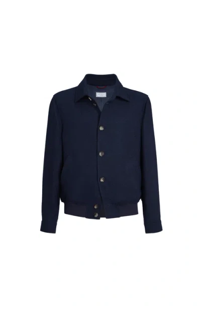 Brunello Cucinelli Button Hopsack Shirt Jacket In Blue