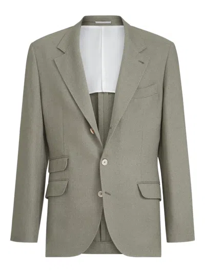 Brunello Cucinelli Deconstructed Cavallo Jacket In Khaki Silk Hopsack In Gray