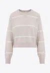Brunello Cucinelli Horizontal Sequins Stripe Sweater In Beige