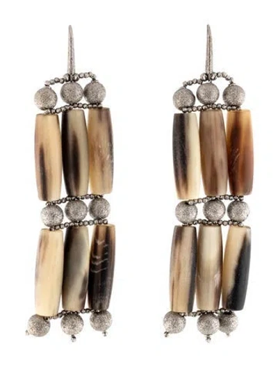 Pre-owned Brunello Cucinelli Horn & Glitter Beaded Drop Earrings In Multi