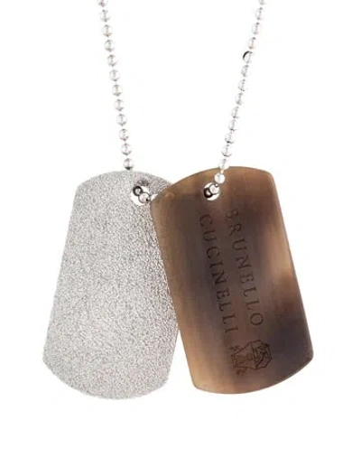 Pre-owned Brunello Cucinelli Horn Double Dog Tag Pendant Necklace, 27.5" In Multicolor