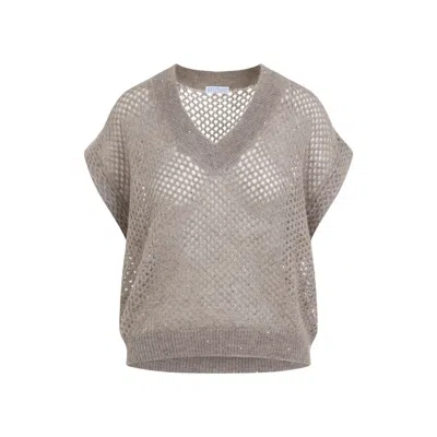 Brunello Cucinelli Hot Brown Mohair Diamond Knit Vest