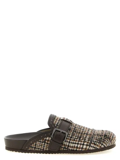 Brunello Cucinelli Houndstooth Alpaca-wool Clog In Brown