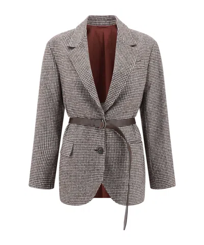 Brunello Cucinelli Houndstooth Belted Blazer