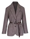 Brunello Cucinelli Houndstooth Belted Blazer In Brown