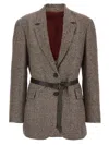 Brunello Cucinelli Tailored Houndstooth Blazer With Matching Waist Belt In Multi