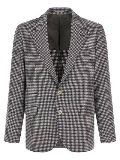 BRUNELLO CUCINELLI HOUNDSTOOTH BLAZER GRAY