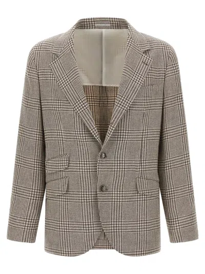 Brunello Cucinelli Houndstooth Check Single-breasted Blazer In Brown
