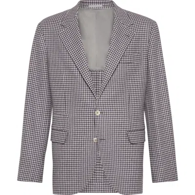 Brunello Cucinelli Houndstooth Deconstructed Blazer In Gray