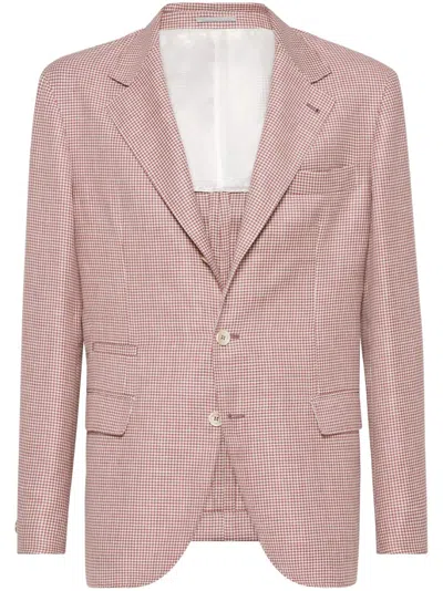 Brunello Cucinelli Houndstooth-pattern Blazer In Red