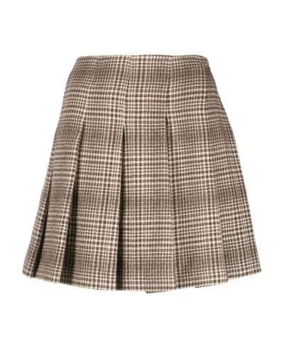 Brunello Cucinelli Houndstooth-pattern High-waist Skirt In Brown