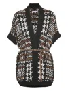 Brunello Cucinelli Houndstooth-pattern Short-sleeve Cardigan In Black