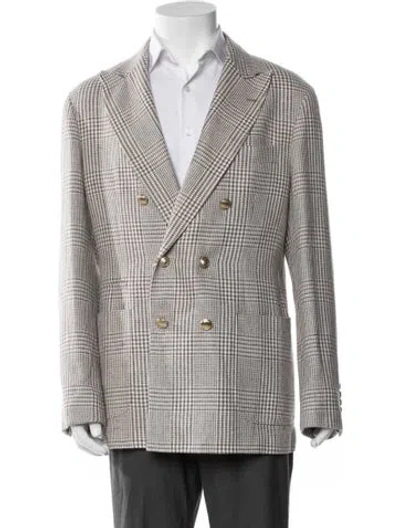 Pre-owned Brunello Cucinelli Houndstooth Print Blazer In Gray