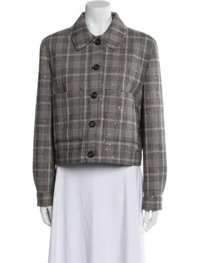 Pre-owned Brunello Cucinelli Houndstooth Print Jacket In Neutral