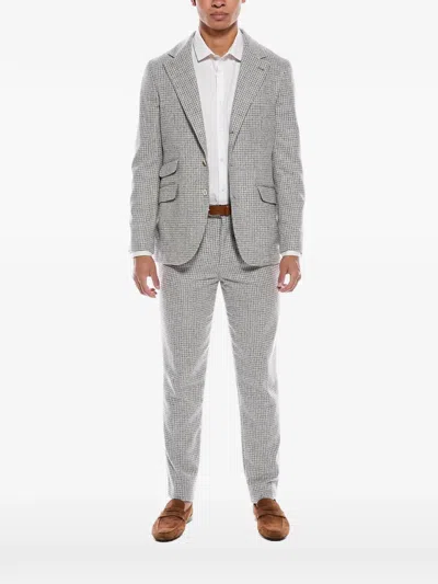 Brunello Cucinelli Houndstooth Three-button Suit In Gray