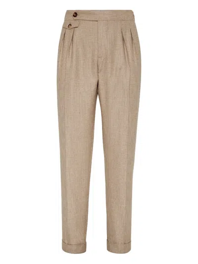 Brunello Cucinelli Houndstooth Trousers In Neutral