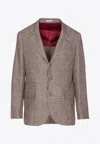 Brunello Cucinelli Houndstooth Wool Blend Single-breasted Blazer In Brown