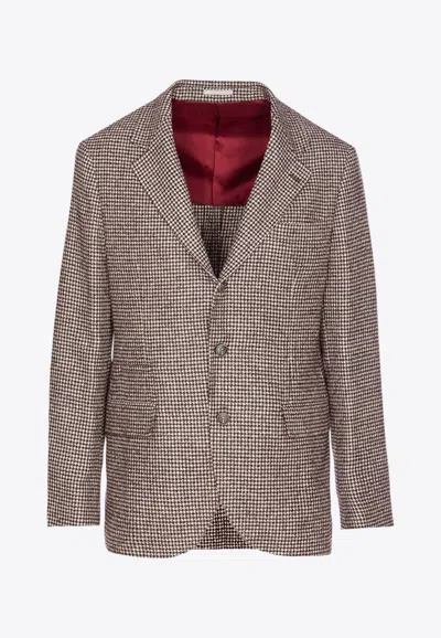 BRUNELLO CUCINELLI HOUNDSTOOTH WOOL BLEND SINGLE-BREASTED BLAZER