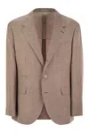 Brunello Cucinelli Houndstooth Wool, Linen And Silk Deconstructed Jacket In Brown