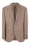 Brunello Cucinelli Houndstooth Wool, Linen And Silk Deconstructed Jacket In Red
