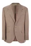 Brunello Cucinelli Houndstooth Wool, Linen And Silk Deconstructed Jacket In Red