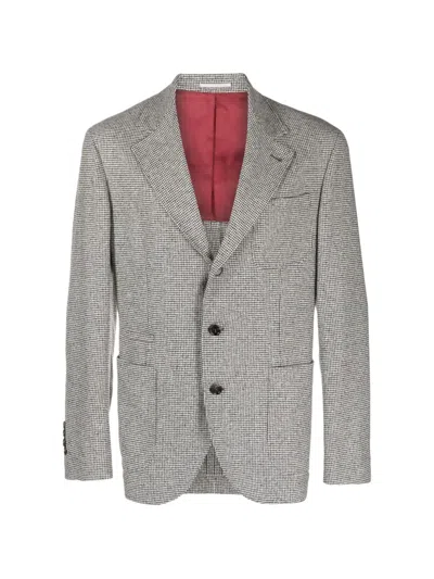 Brunello Cucinelli Houndstooth-pattern Blazer In Gray