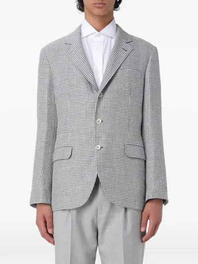 Brunello Cucinelli Houndstooth-pattern Tailored-fit Blazer In Gray