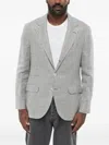 Brunello Cucinelli Half-lined Linen Blend Blazer With Houndstooth Motif In Gray