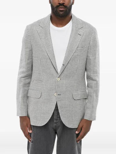 BRUNELLO CUCINELLI HOUNDSTOOTH-PATTERN BUTTONED BLAZER