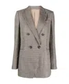 Brunello Cucinelli Double-breasted Houndstooth Linen-blend Blazer In Yellow