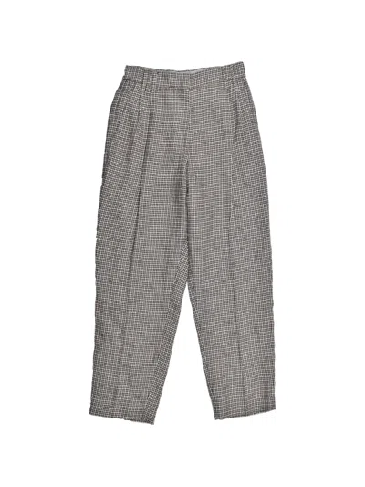 Brunello Cucinelli Houndstooth-pattern Pleated Linen Trousers In Gray