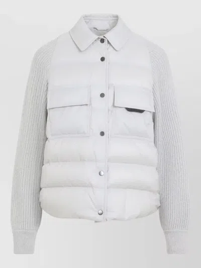 Brunello Cucinelli Luxury Quilted Down Jacket With Wool-cashmere-silk Trim In Gray