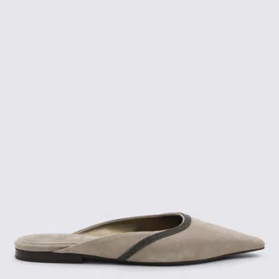 Brunello Cucinelli Ice Leather Flats In Brown