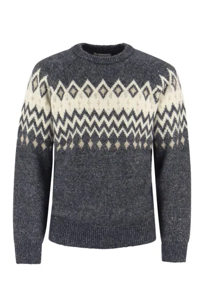 Brunello Cucinelli Icelandic Jacquard Buttoned Sweater In Alpaca, Cotton And Wool In Multicolor